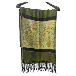 Pashmina Scarf Wrap Shawl Green Floral Paisley‎ Silk Cashmere Blend